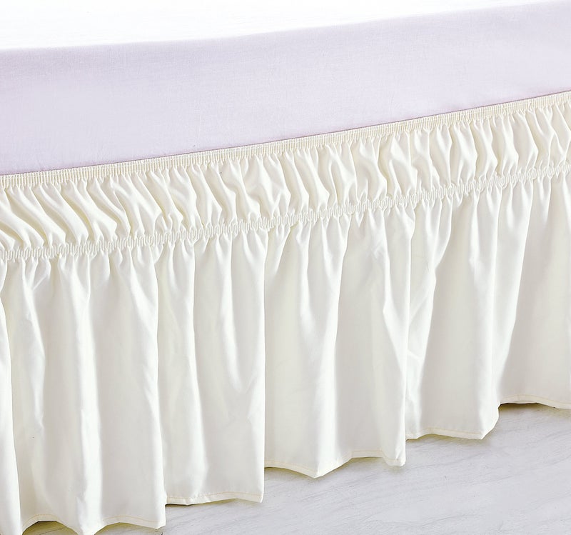 MEILA Wrap Around Bed Skirt Three Fabric Sides Elastic Dust Ruffled 16 Inch Tailored Drop Easy to Install Fade Resistant-Ivory  Queen/King - Image 5